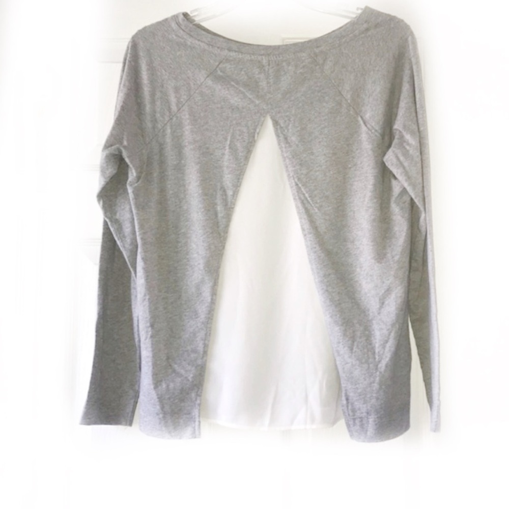 NEW-ANN Taylor Split Back Mixed Media, Round Neck, Long Sleeve, Soft Sweat Shirt - Picture 2 of 7